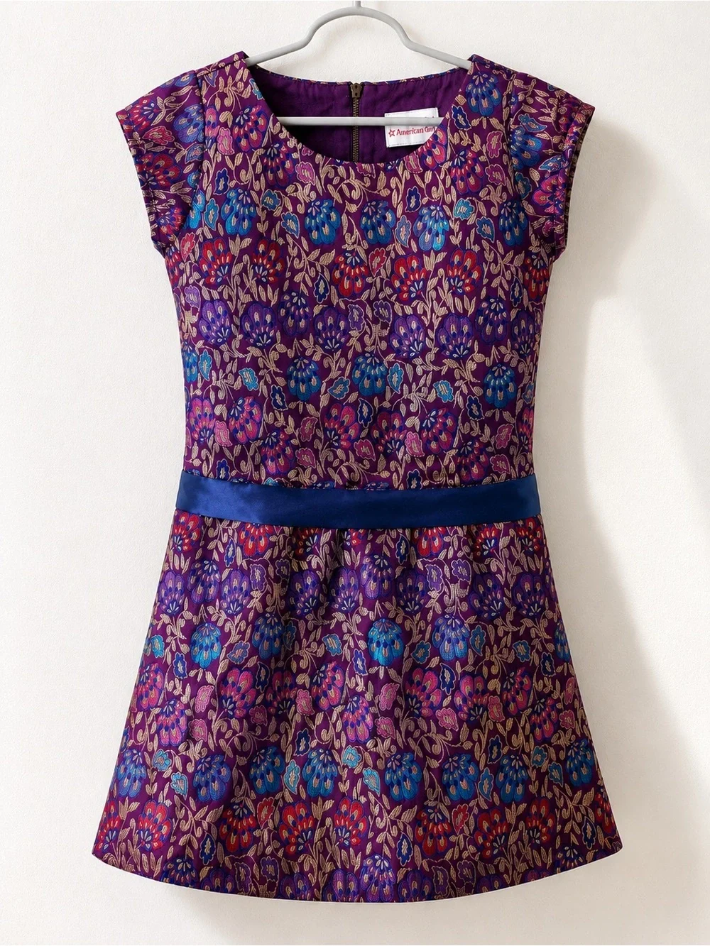 American Girl Floral Brocade Dress Size 7 Purple Blue Holiday Party Dress